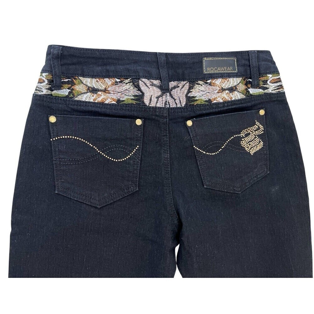 Rocawear Women's Black Embroidered Studded Skinny Jeans Size 9 (28 x 34)